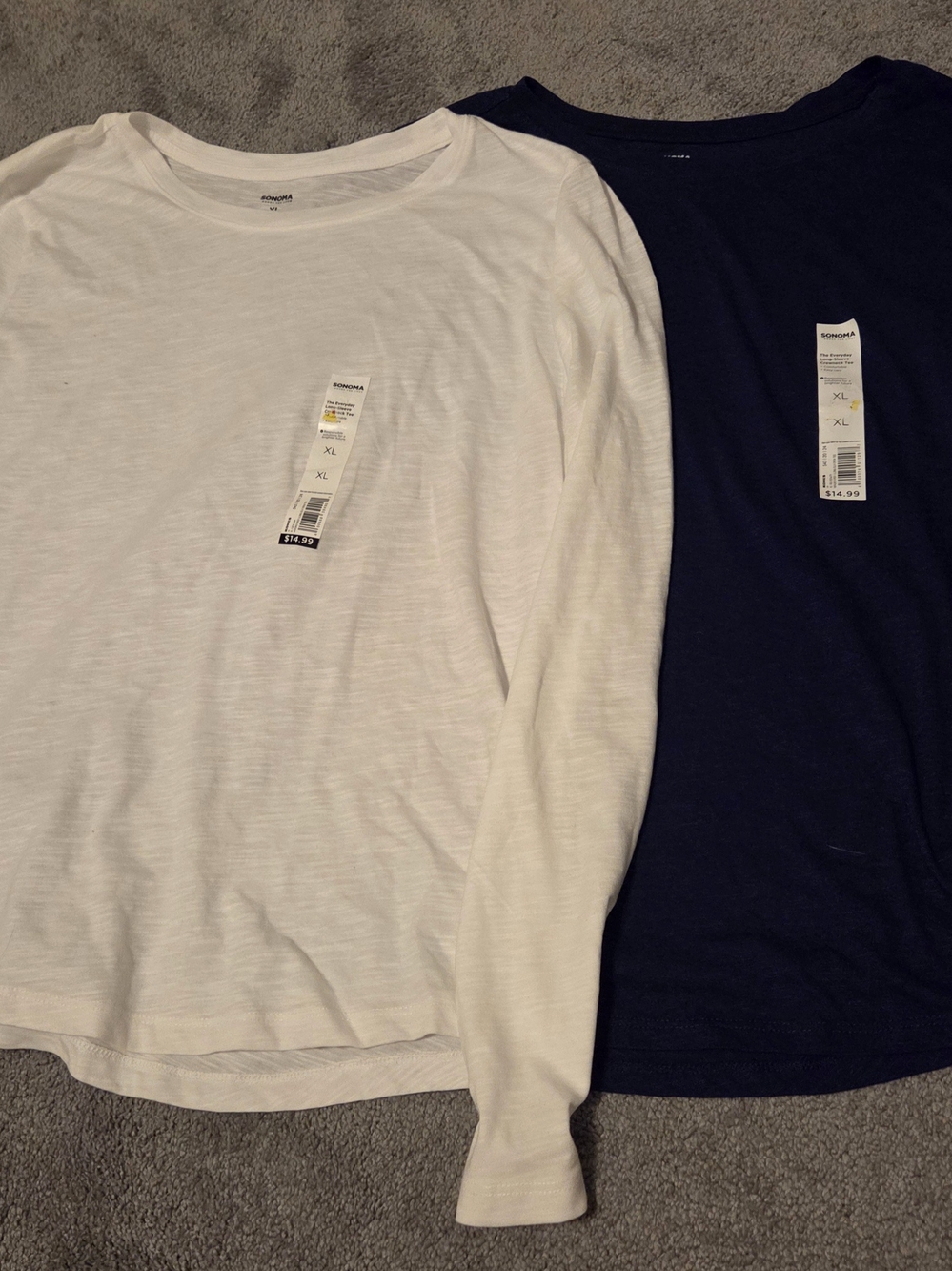 Sonoma Long-Sleeve Crewneck Shirts in White and Navy